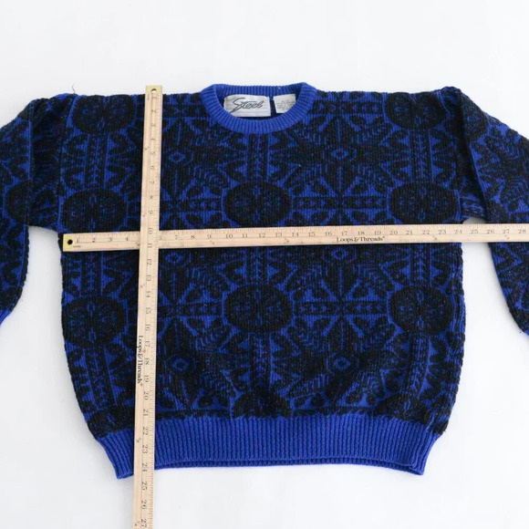 Vintage Steel Black & Blue Aztec Chunky Knit Crewneck Sweater Xl - Picture 4 of 12